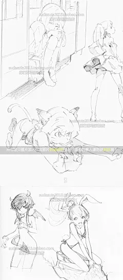 80张日本精选人物动态线稿CG参考图片大动作黑白草稿姿态打斗-淘宝网