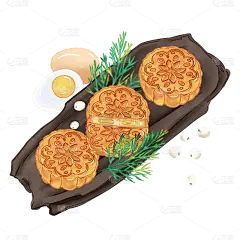水彩画-中秋节月饼贴纸元素-月饼
