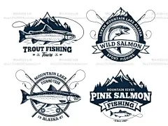 创意手绘美式路亚钓鱼俱乐部LOGO标志渔具海钓标志矢量VI设计素材-淘宝网