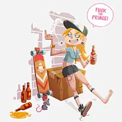 卡通不良少女高清素材 不良少女 喝酒 小太妹 滑板 免抠png 设计图片 免费下载
