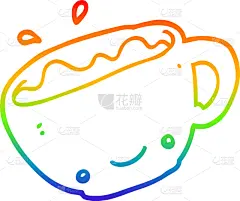 杯,山,彩虹,卡通,铅笔画,可爱的,茶,咖啡,图像,艺术