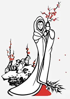 古典美女高清素材 意境 梅花 线描 花卉 雪梅 免抠png 设计图片 免费下载