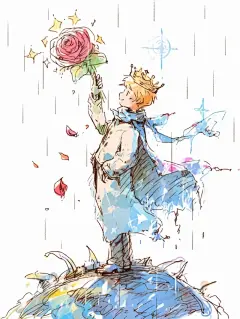 插画|midjourney|小王子和玫瑰