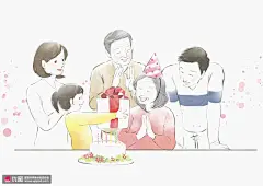 关爱老人 家庭聚会 老人生日 节日插图插画设计PSD tid119t000264 人物插画 温馨家庭