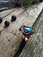 Turquoise ring - Wire copper jewelry - Boho style - Gift for women : Bright and unusual ring by copper and natural turquoise. Boho style jewelry is perfect for confident women with good taste. If you like art, natural forms and materials, this ring will p