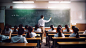 老师正在教室里给学生孩子们上课的场景学校校园黑板课桌座位开学季教育学生学习成长