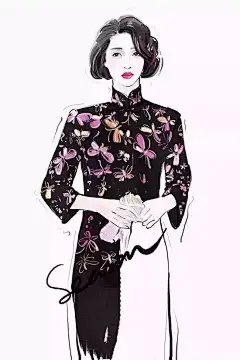 「精品手绘」美呆了：国画插画——穿旗袍的女人