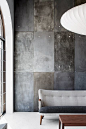 Love this grey panelling and the sofa and light...AJ