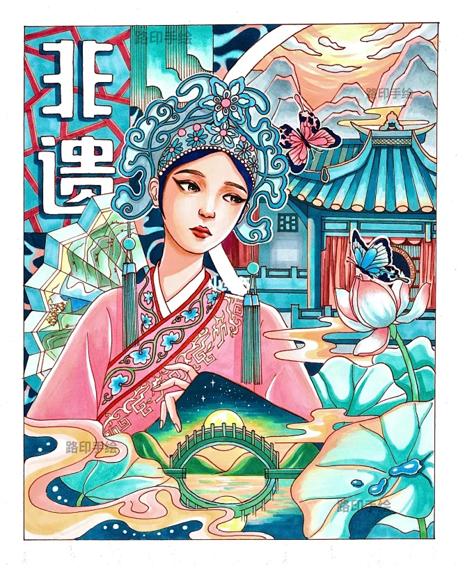 原创视传手绘|非遗传统文化：梁祝 戏曲古风-花瓣网
