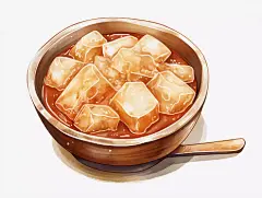 手绘甜品红糖冰粉治愈美食插画