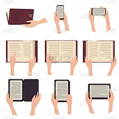 电子书，纸质书平板电脑和带有文本的手机