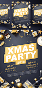 2019年黑金圣诞节新年快乐矢量插图海报素材 XMAS PARTY 2019 :  