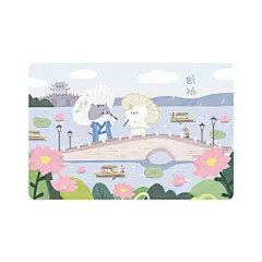 猫的天空之城 【慢慢杭州 8款可选】断桥灵隐寺小吃手绘插画单张-tmall.com天猫