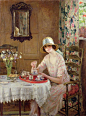 午后的闲暇时光。作者：19世纪英国画家William Henry Margetson
