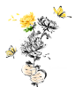 水墨水彩国画荷叶菊花桃花莲花鲜花分层PSD：