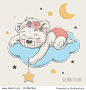 Cute dreaming baby bear cartoon hand drawn vector illustration. Can be used for baby t-shirt print, fashion print design, kids wear, baby shower celebration, greeting and invitation card.