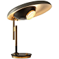 Oscar Torlasco for Lumi, table lamp model 555, metal and brass, Italy, 1950s Refined desk light by Italian designer Oscar Torlasco. The light consists of a round base in black coated metal with brass bottom. The stern consists of two staggered brass tubes