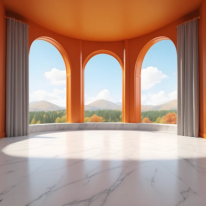 Blank_round_marble_booth_in_the_middle_There_is_a_gray_carpet_on_it ...