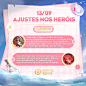 Photo by Honor of Kings Brasil on September 13, 2023. May be a cartoon of 1 person, poster and text that says '13/09 AJUSTES NOS HERÓIS AJUSTE Habilidade 2: agora, o ataque básico de mecha-tropas causa dano mágico vez de físico. Seu dano de ataque básico 