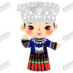 苗族人物插画 【酷图网】名族插画,56个民族手绘,少数民族,卡通人物,苗族人物插画