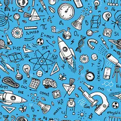 刻的手绘在旧素描和复古的风格。科学公式和计算数学或物理和天文学在白板上。教育和科学。无缝模式.