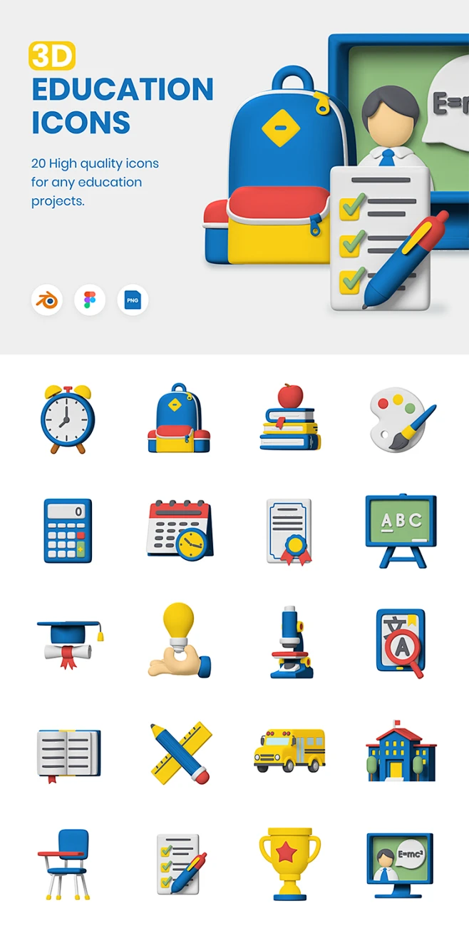#icon图标# 3D立体教育图标书本学校奖杯笔尺课桌等fig源文件icon素材包-花瓣网