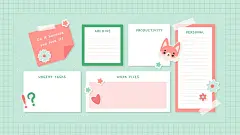 手绘平面设计可爱的绿色桌面整理壁纸