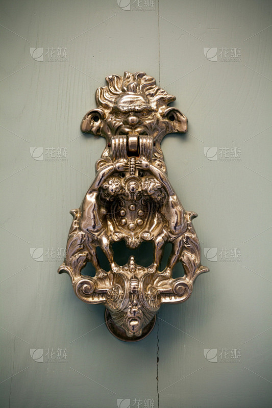 门环,黄铜,华丽的,门把手,垂直画幅,古董,外立面,无人,符号,古典式