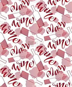 Wine time hand drawn doodle lettering pattern back