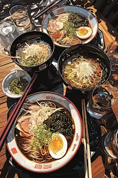 AI数字艺术国潮米粉面条美食插画-众图网