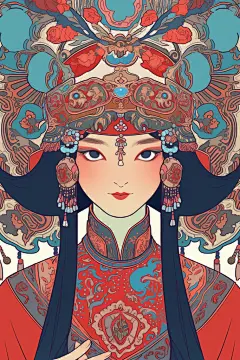 国粹青衣人物形象插画