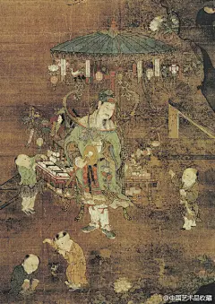 #工笔人物#【 明 吕文英 《货郎图》 】绢本设色，161.2×91.8cm×4，春、夏、秋、冬共计四幅，春景和夏景由日本东京艺术大学资料馆收藏，秋景和冬景由日本根津美术馆收藏。 这四幅风俗类“院体”画，在构图经营、人物描绘和场景处理上大致相似，只是通过人物的着装、时令物品和不同的花木来表现不同的季...展开全文c