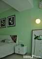 2013别墅绿色卧室背景墙混搭风格图片