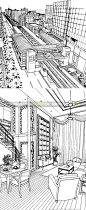 105张现代建筑场景线稿图片 黑白CG漫画背景城市街道背景学校大厦-淘宝网