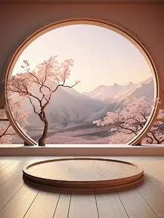 Midjourney 浅粉色禅宗风山景空镜海报-2 - 小红书