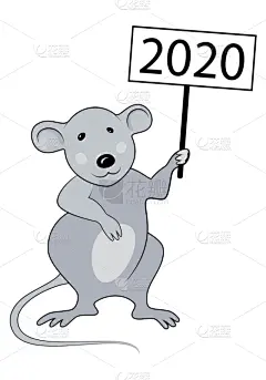2020,矢量,绘画插图,鼠年,春节,新年,贺卡,垂直画幅,星座,十二宫图