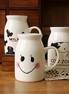 个性牛奶笑脸杯子 可爱表情陶瓷咖啡水杯创...
