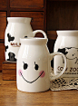 个性牛奶笑脸杯子 可爱表情陶瓷咖啡水杯创意简约奶牛马克早餐杯