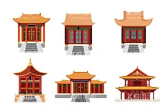 中国风建筑插画  - 源文件下载【酷图网】中国风建筑,古典建筑,古风建筑,宫殿,寺庙,宝塔,楼阁,古建筑,国潮建筑,塔楼