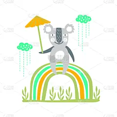可爱的,彩虹,卡通,树袋熊,式样,贺卡,背景分离,灰色,云,哺乳纲
