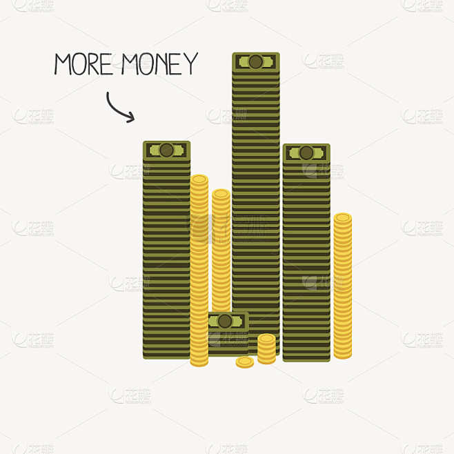 钱塔。纸币和硬币概念-矢量插图