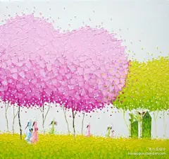 【月冥】一组来自堆糖网网友收集的插画作品，作者是越南插画家Phan Thu Trang，第一眼看到这样的作品，感觉非常清新，作者处理大树的手法，简单却有创意，颜色安排非常出彩，看见这些颜色各异的大树，