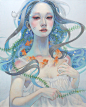 日本插画家平野実穂(Miho Hirano) 的唯美风格插画　　O网页链接