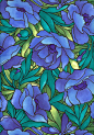 This beautiful print features vibrant big blue flowers with green and teal leaves in a stained glass design. From Fabric Freedom for E E Schenck. 100% Cotton.: 