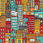 卡通插图背景下一个多彩的繁忙城市满房屋和建筑物
