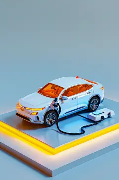 AI数字艺术3D立体新能源汽车节能环保插画模型