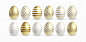 Set of different 3d realistic, shiny, golden, holographic easter eggs isolated on white background. vector illustration eps10 Free Vector