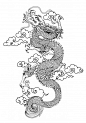 中国龙纹身花纹图形黑白线稿插画矢量图