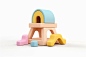 Cute children's play equipment icon made of pastel cork, bright colors, 3D rendering. The background is white. A simple pictogram