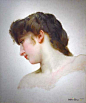 威廉·阿道夫·布格罗(William-Adolphe Bouguereau)高清作品《女性面部金发的头部研究》